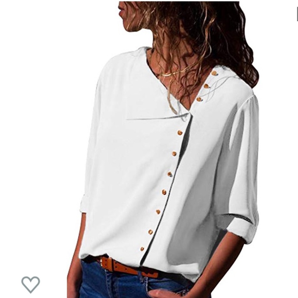 Ecrocoo Button Down L/S Blouse, White, SM, NWOT